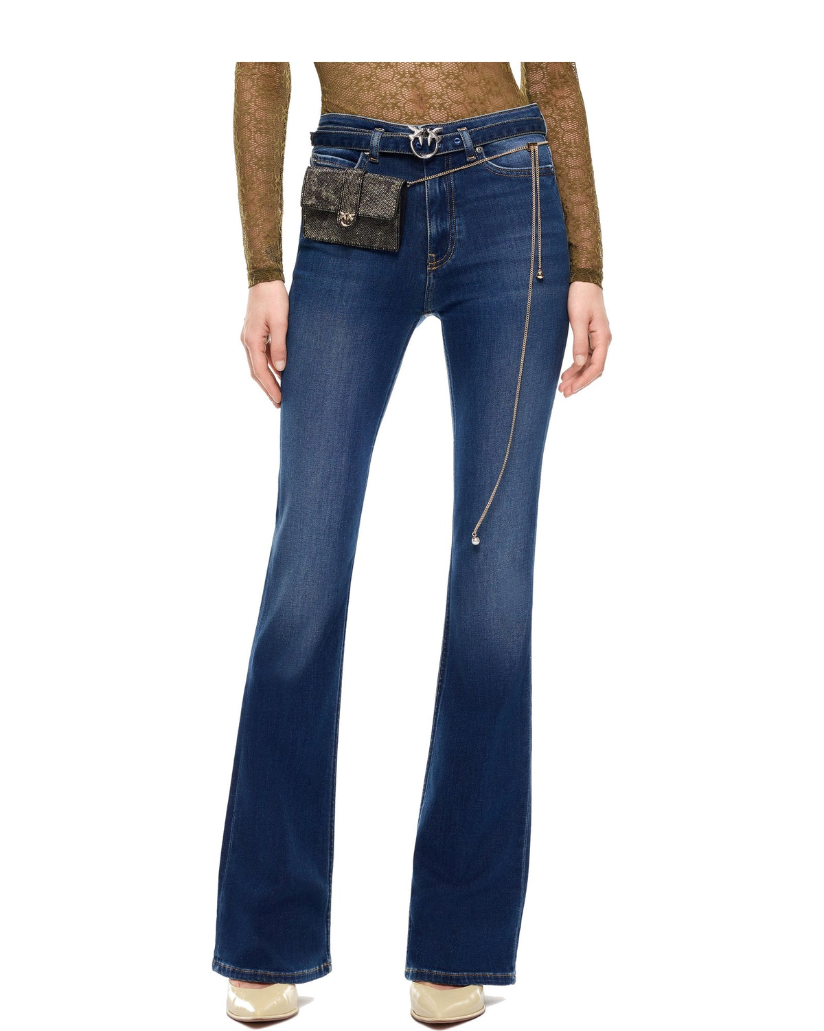 Pinko jeans flared con cintura in denim, colore blu, immagine 2 di 6