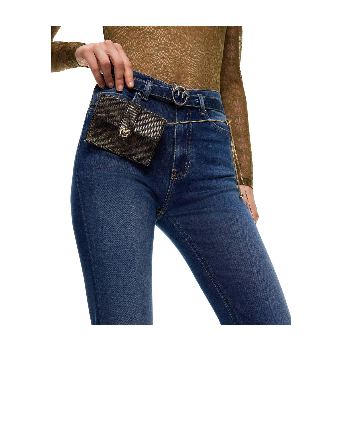 Pinko jeans flared con cintura in denim, colore blu, immagine 3 di 6