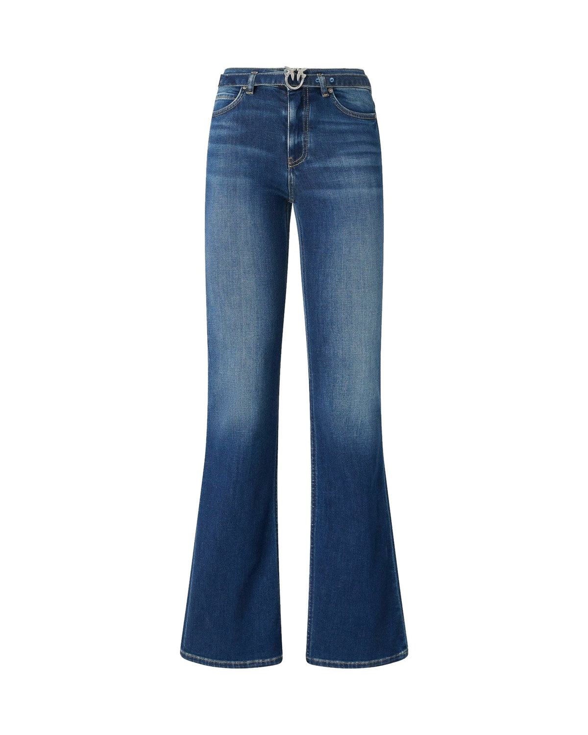 Pinko jeans flared con cintura in denim, colore blu, immagine 5 di 6