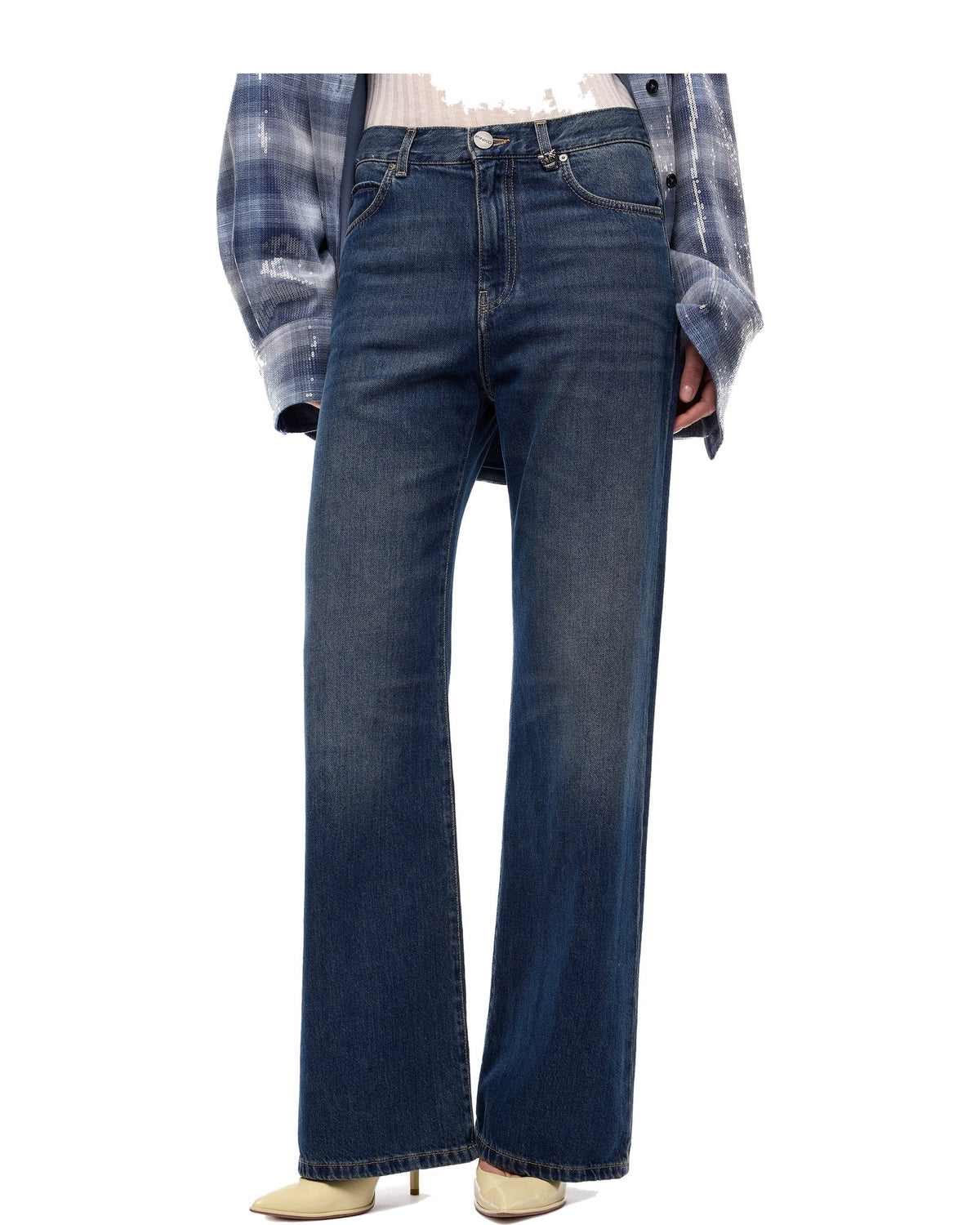 Pinko Wanda, jeans wide leg in denim soft, colore blu scuro, immagine 2 di 6