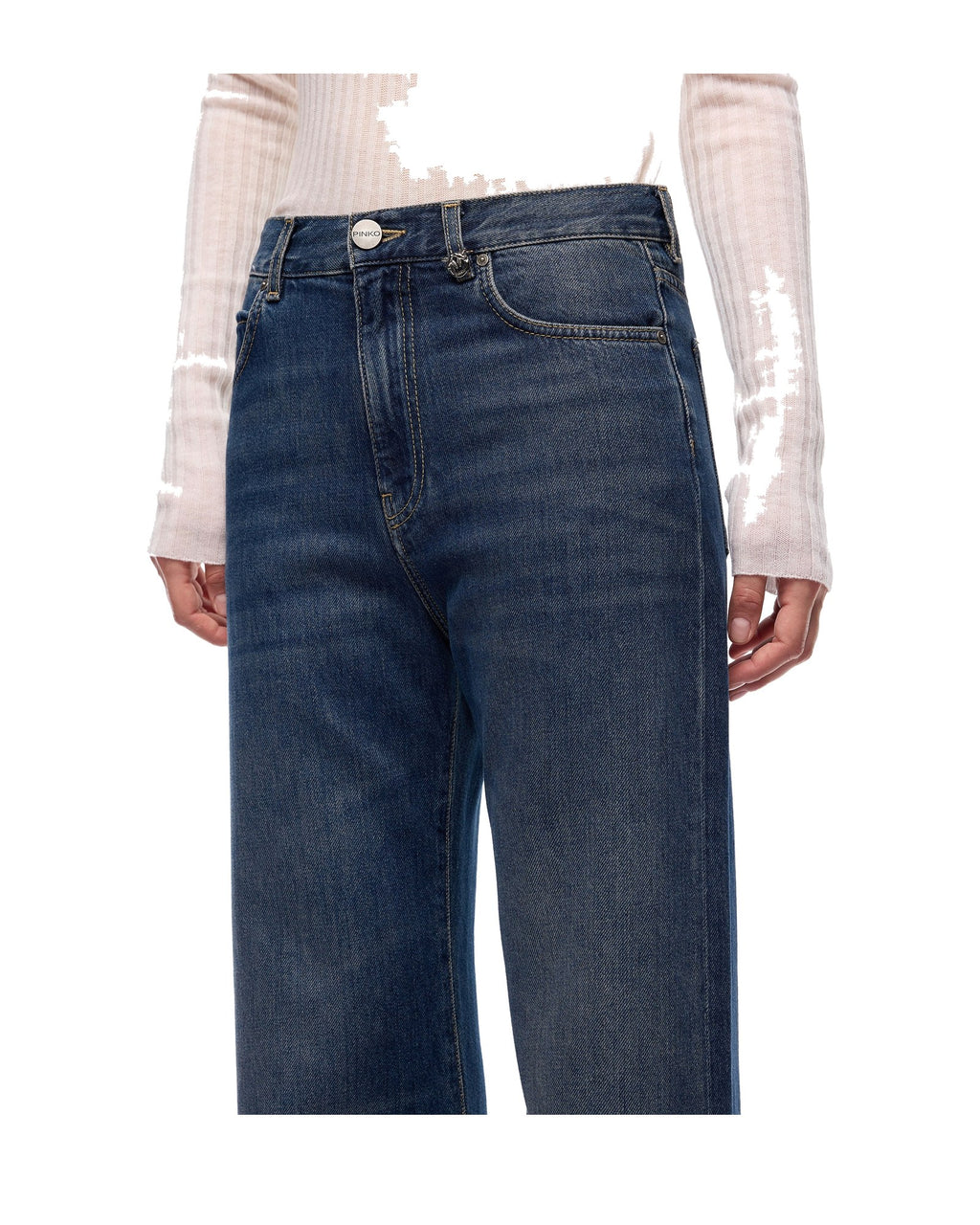 Pinko Wanda, jeans wide leg in denim soft, colore blu scuro, immagine 3 di 6