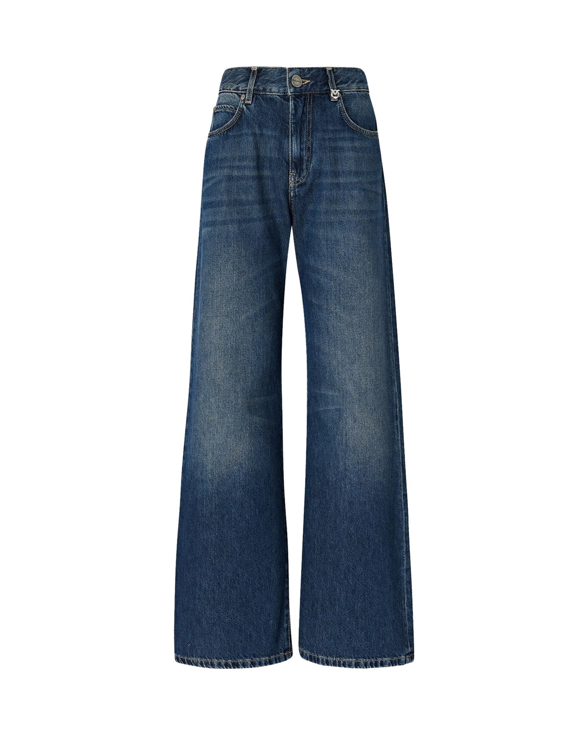 Pinko Wanda, jeans wide leg in denim soft, colore blu scuro, immagine 5 di 6