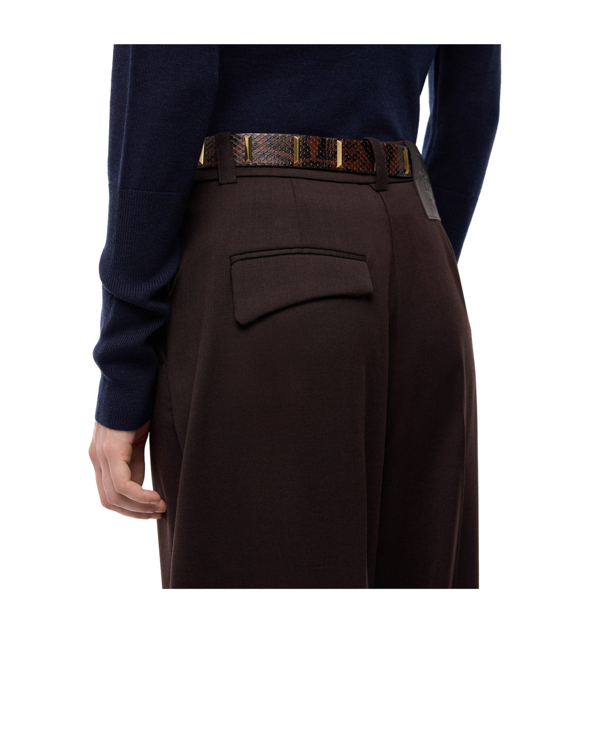 Pinko pantaloni barrel fit in misto lana, colore marrone scuro, immagine 3 di 6