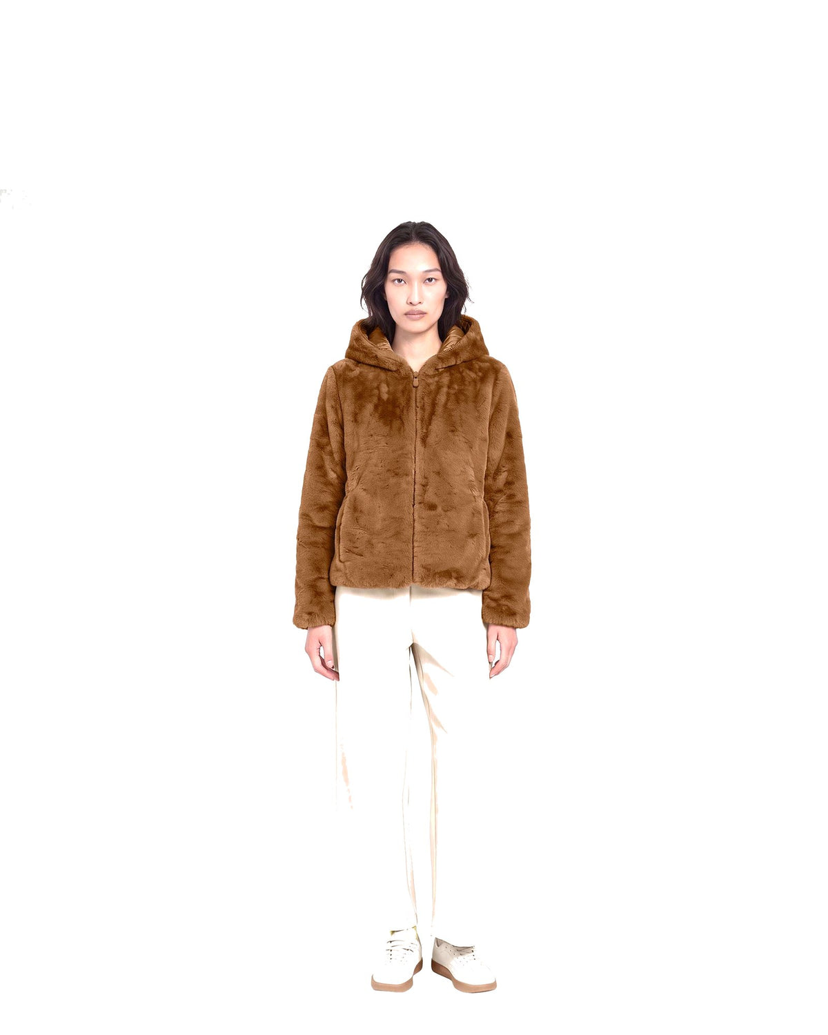 Giacca reversibile con cappuccio Save The Duck Laila, colore Marrone nocciola (Noisette Brown), vista principale