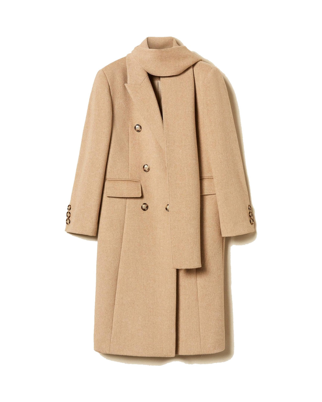 Twinset Milano cappotto in panno velour con stola rimovibile, colore Beige Dune melange, immagine 6 di 6