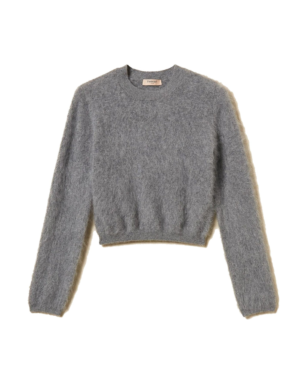 Twinset Milano maglia girocollo in lana spazzolata, colore grigio melange, immagine 6 di 6