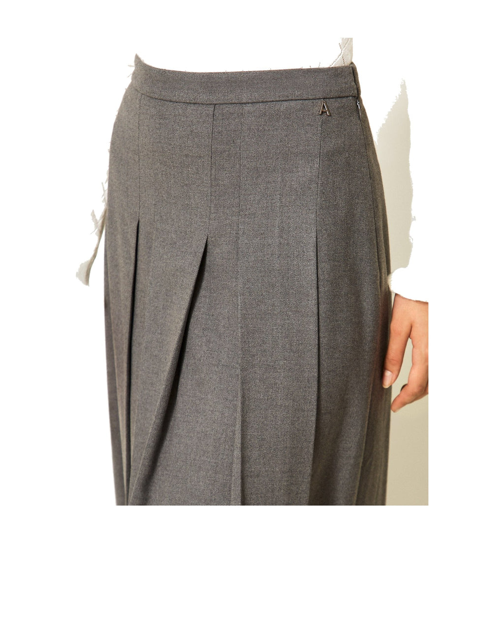 Twinset Milano gonna longuette in flanella, colore grigio melange, immagine 5 di 7