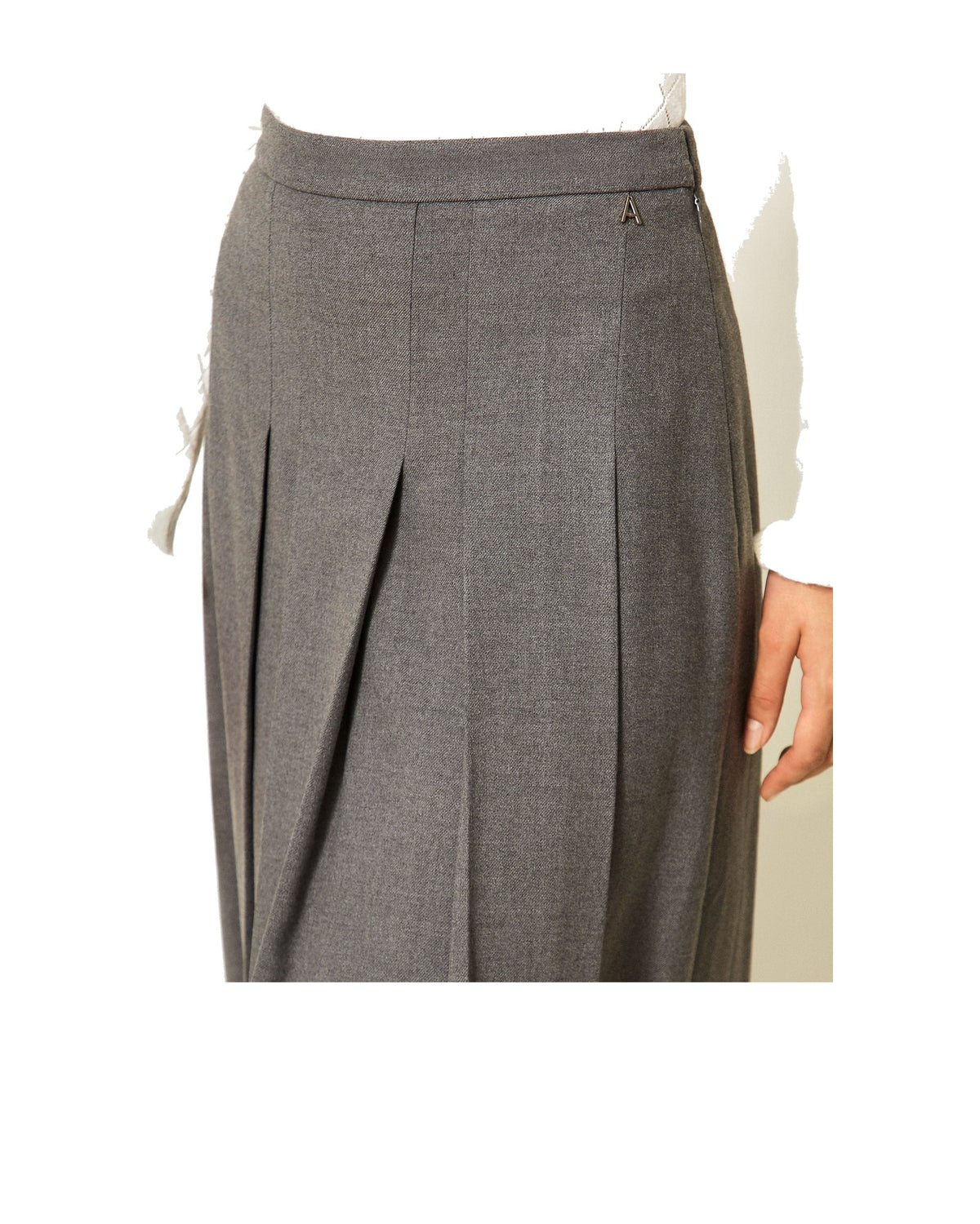 Twinset Milano gonna longuette in flanella, colore grigio melange, immagine 5 di 7