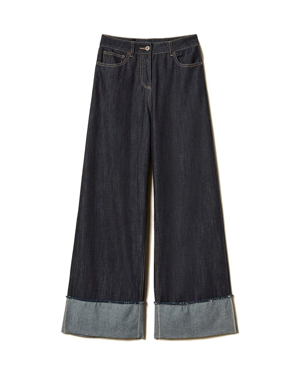 Twinset Milano jeans flare con risvolto in cotone, colore blu Indaco, immagine 5 di 5