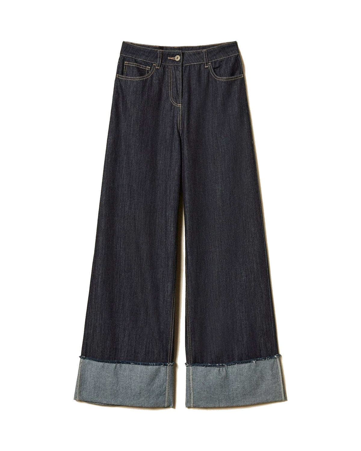 Twinset Milano jeans flare con risvolto in cotone, colore blu Indaco, immagine 5 di 5