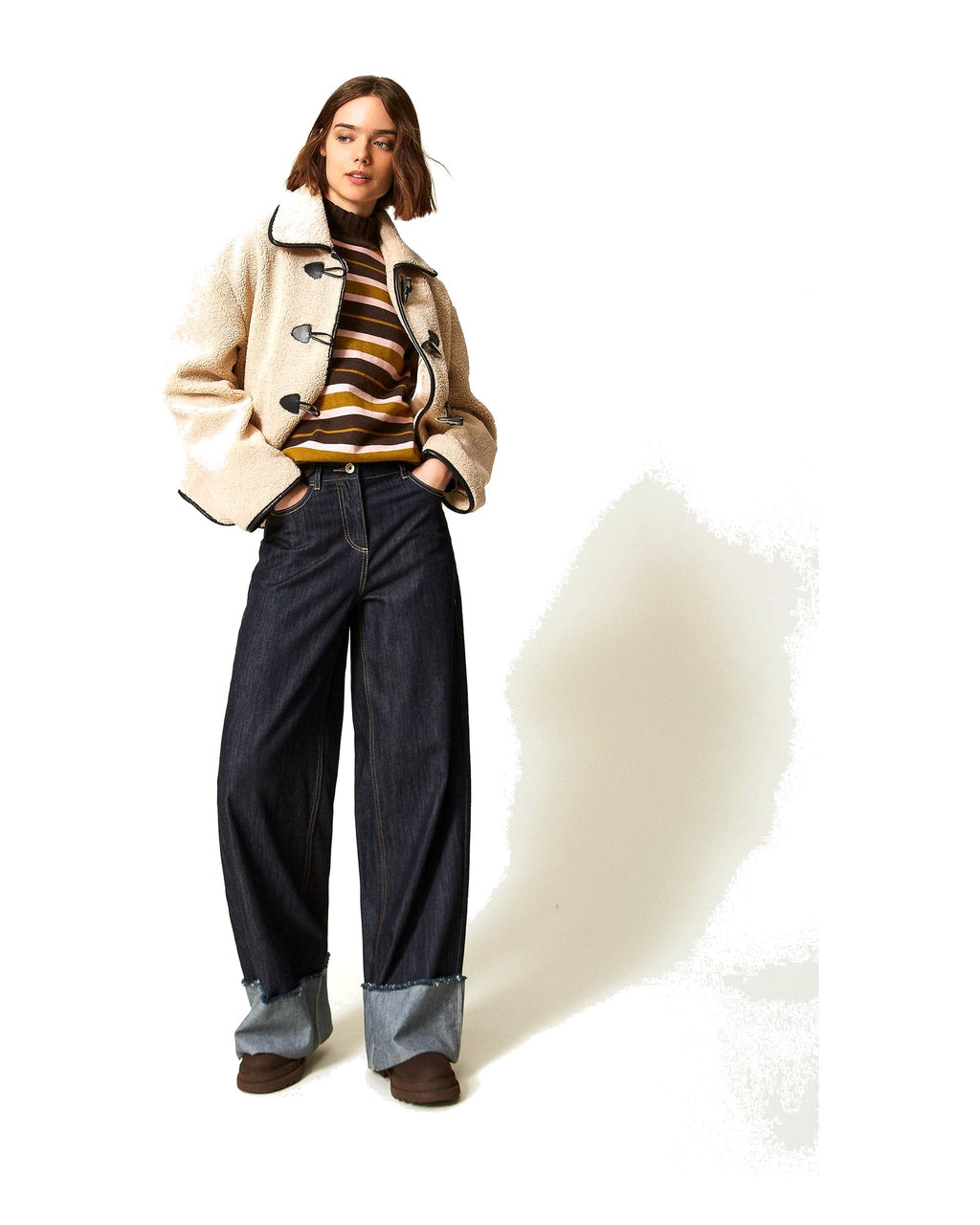 Twinset Milano jeans flare con risvolto in cotone, colore blu Indaco, vista principale