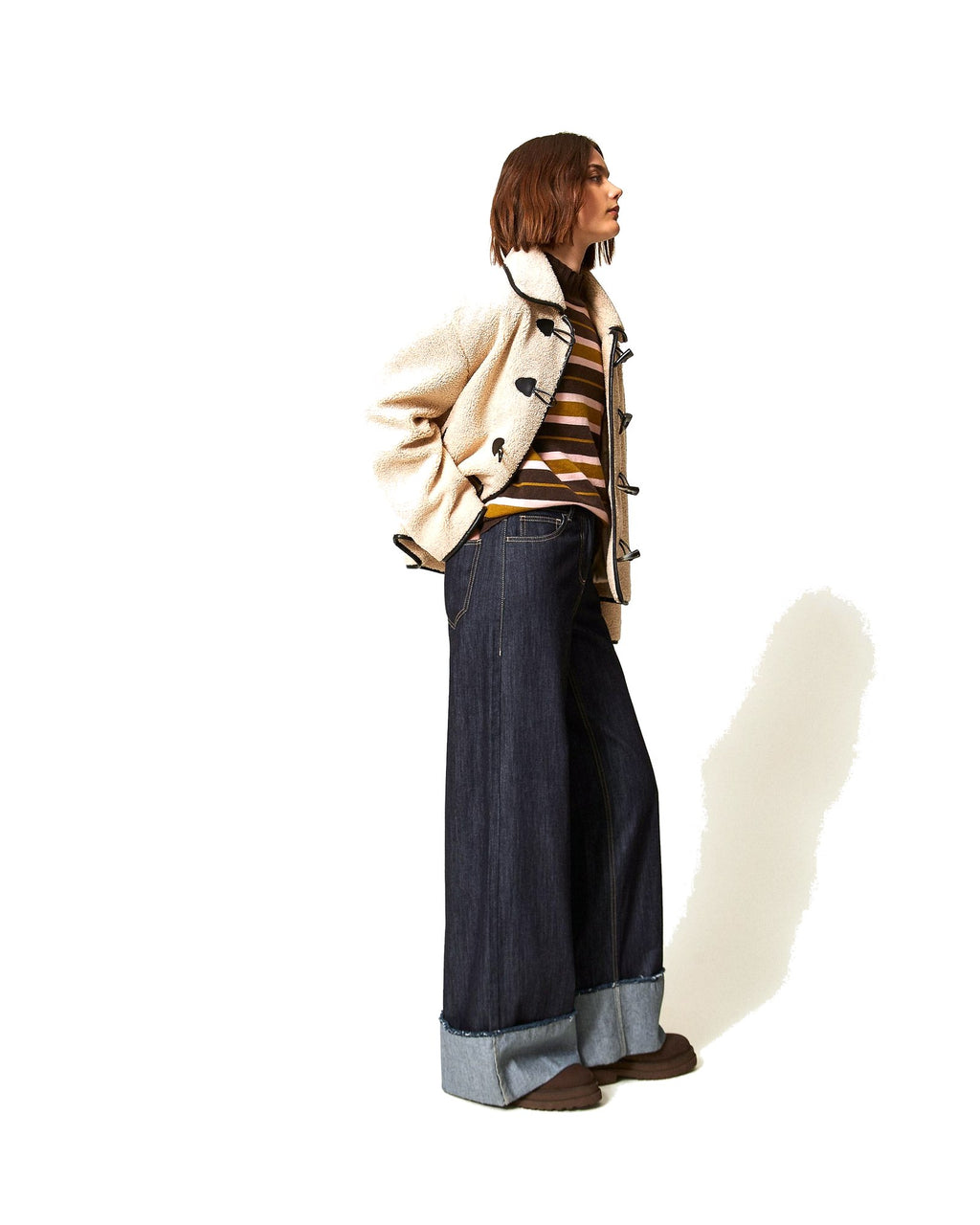 Twinset Milano jeans flare con risvolto in cotone, colore blu Indaco, immagine 2 di 5