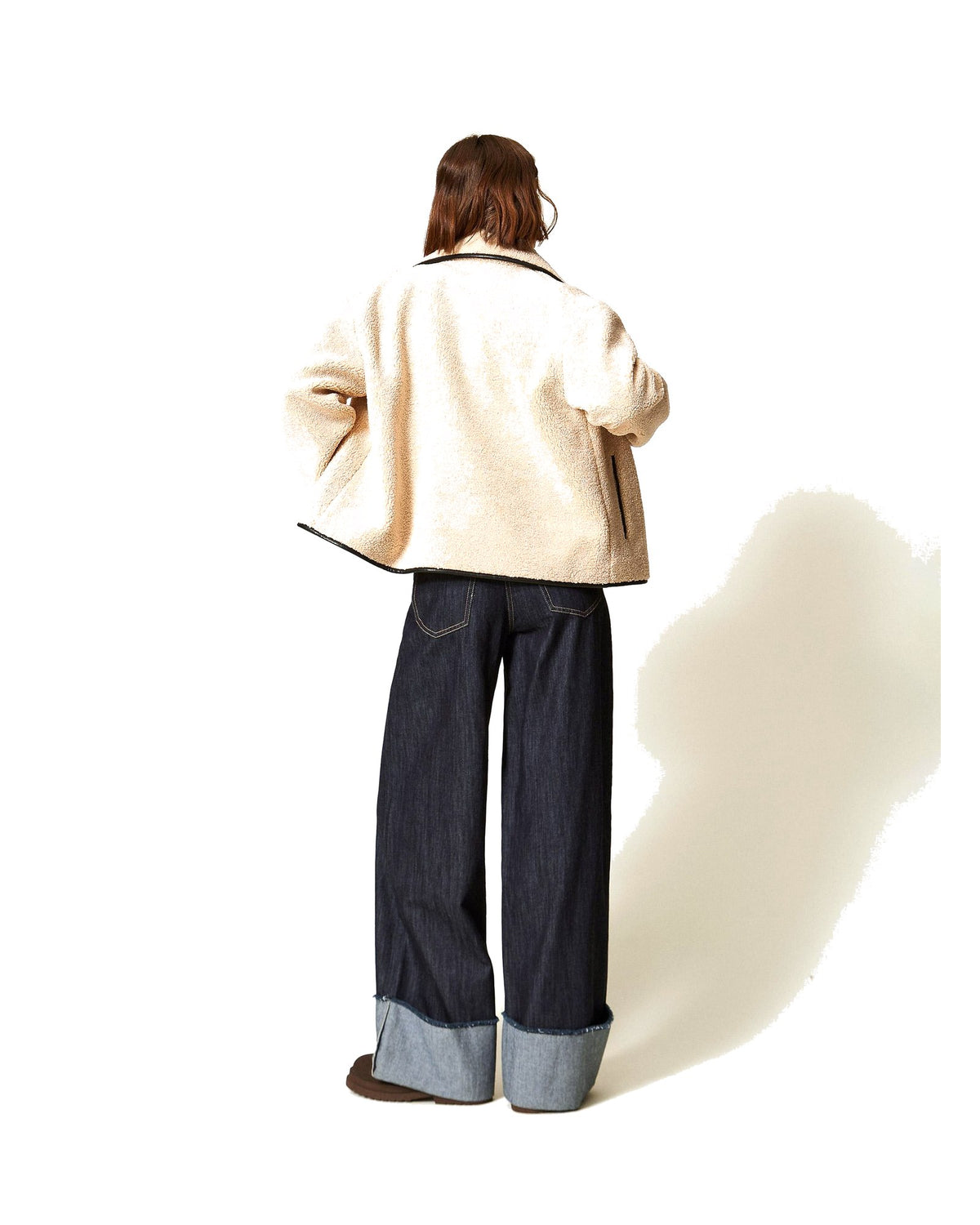 Twinset Milano jeans flare con risvolto in cotone, colore blu Indaco, immagine 3 di 5