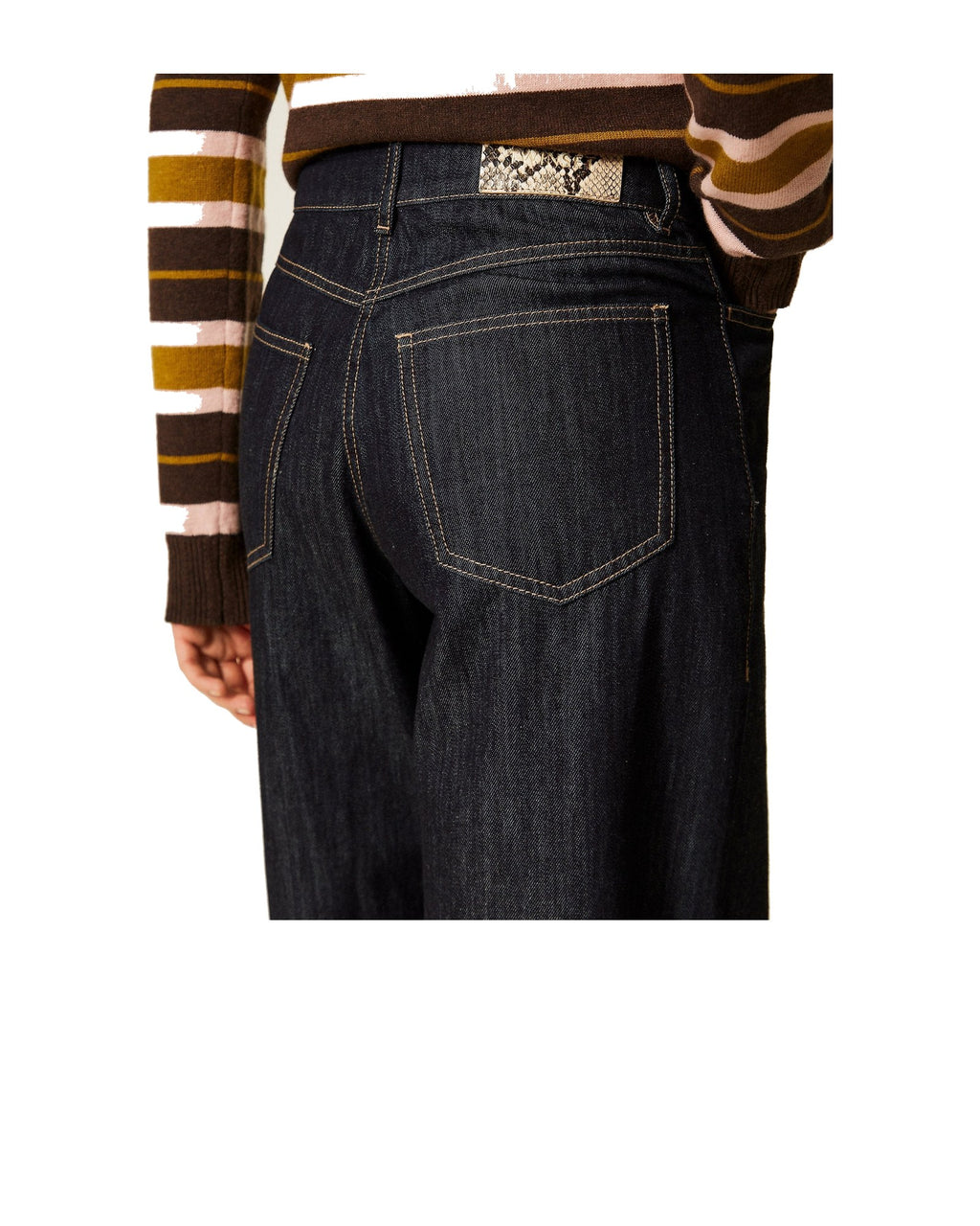 Twinset Milano jeans flare con risvolto in cotone, colore blu Indaco, immagine 4 di 5