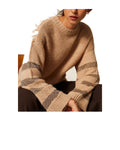 Twinset Milano maglia in misto alpaca con righe in paillettes, colore Sandy Brown, vista principale