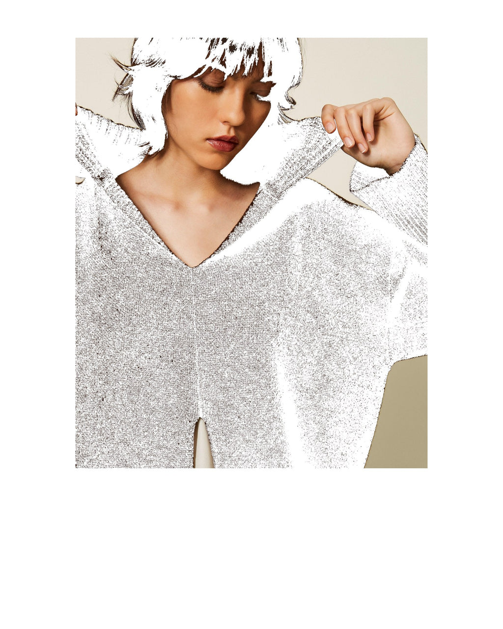 Twinset Milano maxi maglia in misto lana con spacco, colore Darkness Brown, vista principale