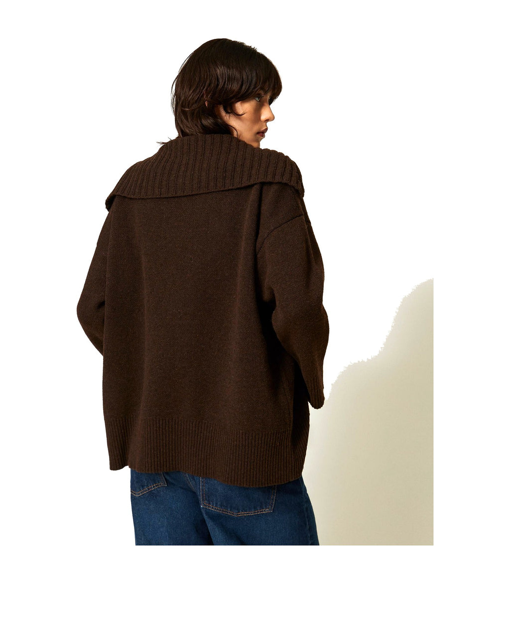 Twinset Milano maxi maglia in misto lana con spacco, colore Darkness Brown, immagine 4 di 6