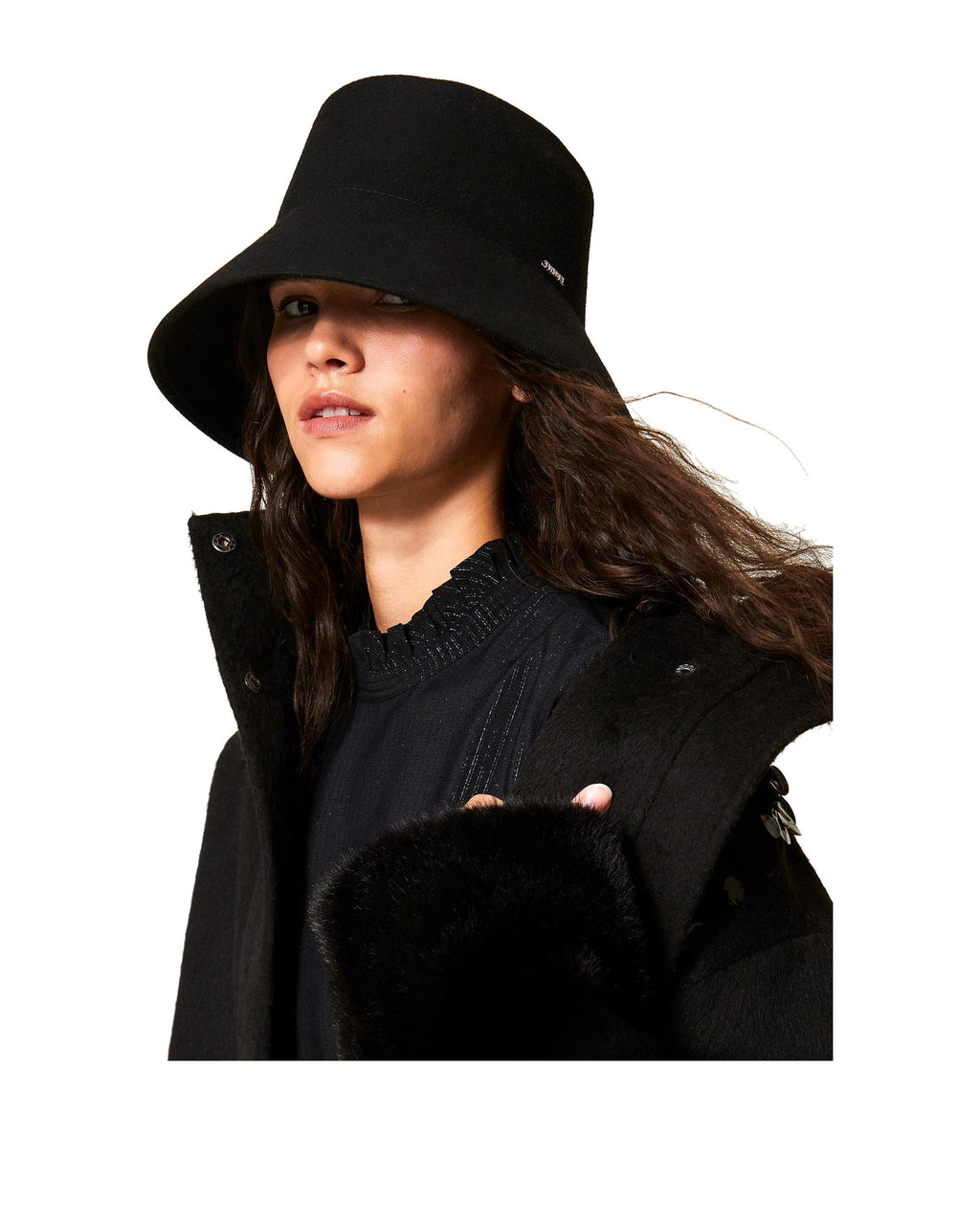 Twinset Milano cappello bucket in panno di lana, colore nero, immagine 3 di 3