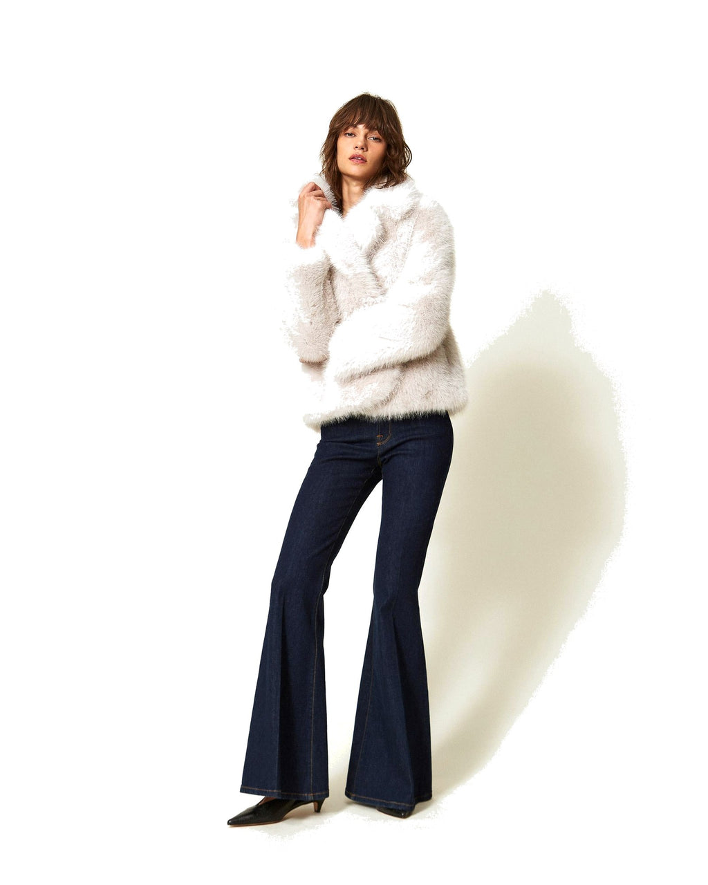 Twinset Milano cappotto corto effetto teddy in poliestere, colore Soft Grey (grigio chiaro), vista principale