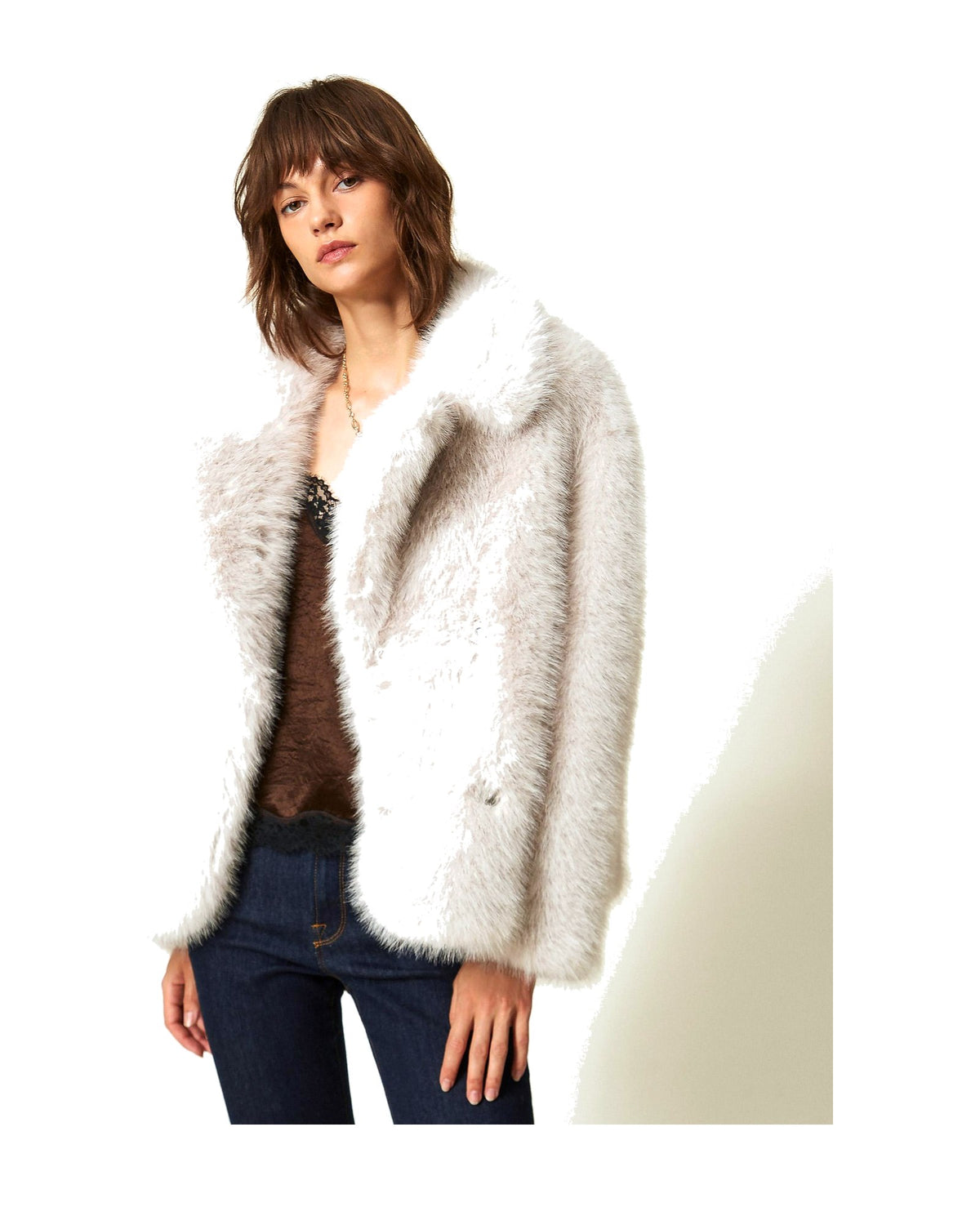 Twinset Milano cappotto corto effetto teddy in poliestere, colore Soft Grey (grigio chiaro), immagine 2 di 7