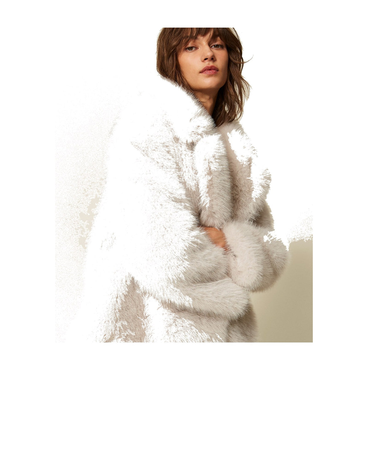Twinset Milano cappotto corto effetto teddy in poliestere, colore Soft Grey (grigio chiaro), immagine 6 di 7