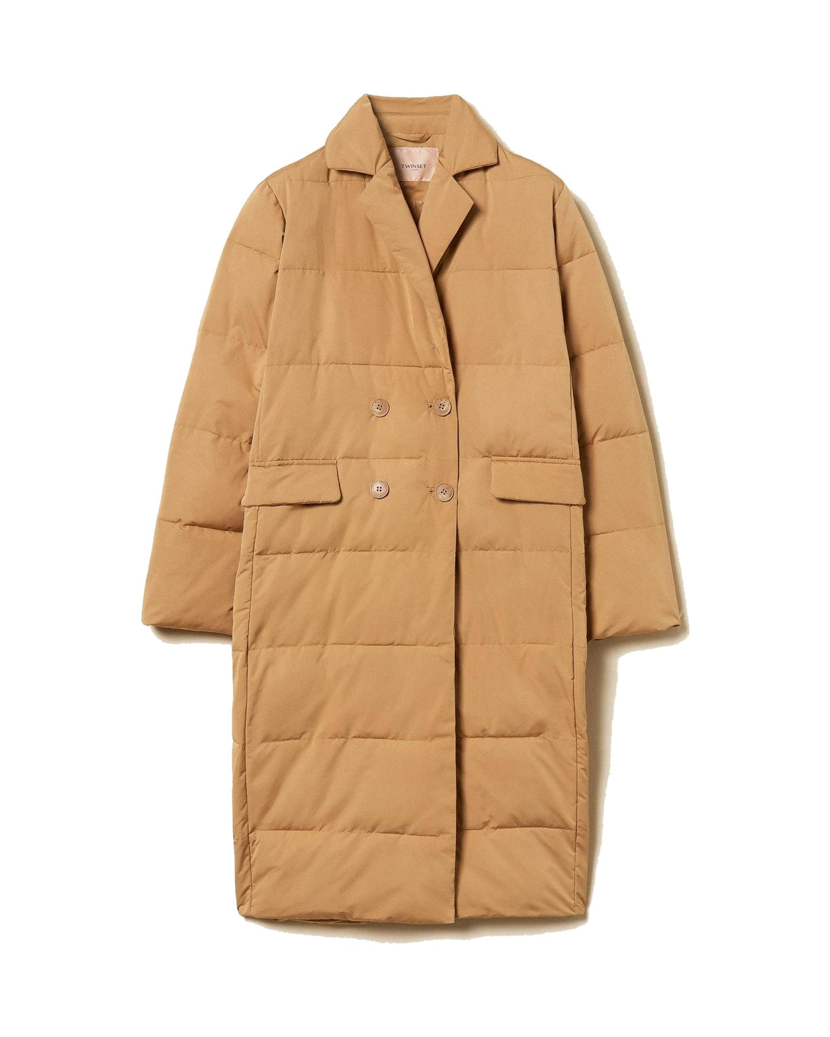 Twinset Milano giacca imbottita doppiopetto con tasche, colore cammello (Tobacco Brown), immagine 6 di 6