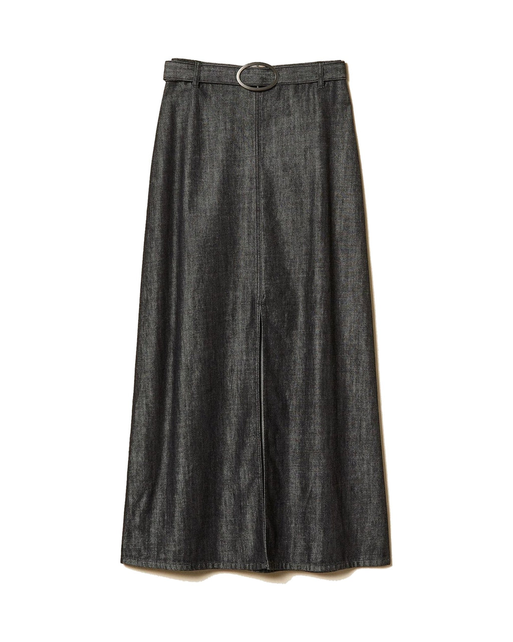 Twinset Milano gonna lunga in denim fluido con cintura, colore denim nero, immagine 6 di 6