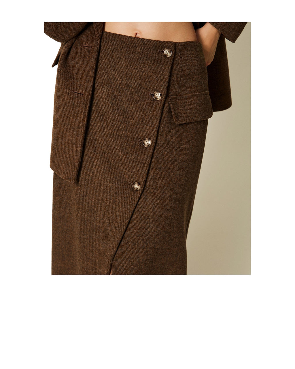 Twinset Milano gonna lunga in panno velour, colore Mocha Melange, immagine 4 di 5