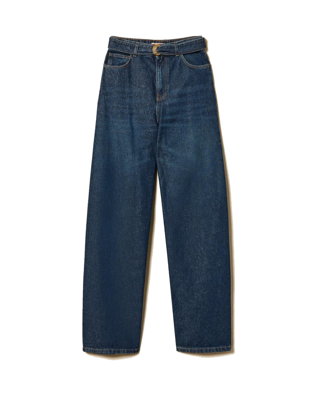 Twinset Milano jeans barrel con cintura, colore denim scuro, immagine 6 di 6