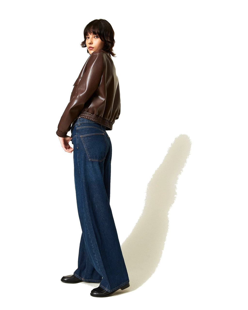 Twinset Milano jeans barrel con cintura, colore denim scuro, immagine 2 di 6