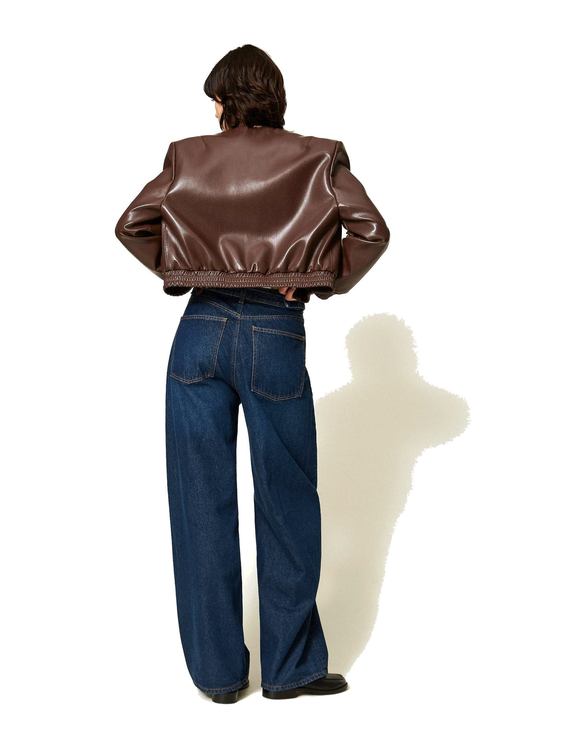 Twinset Milano jeans barrel con cintura, colore denim scuro, immagine 3 di 6