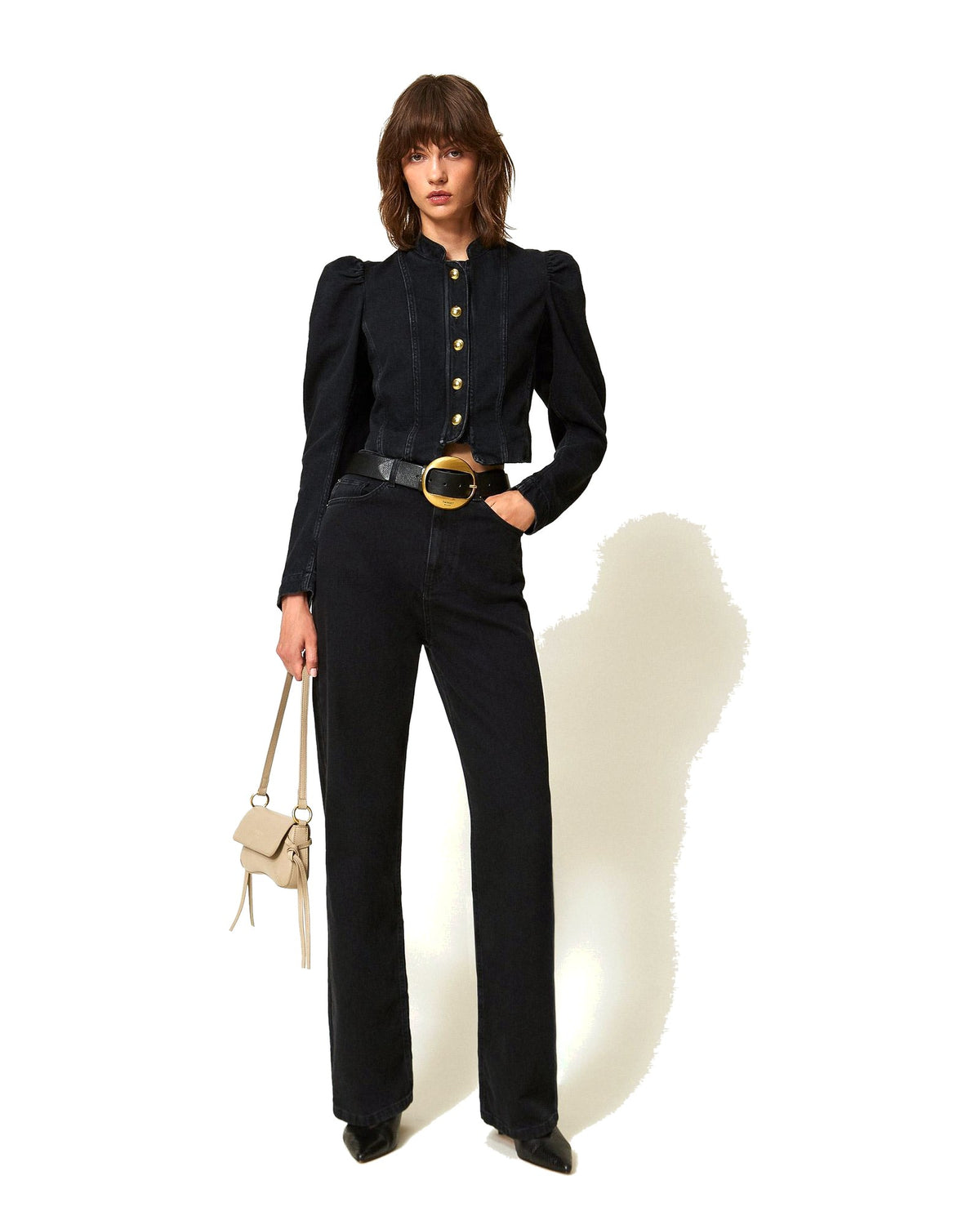 Twinset Milano jeans wide leg nero cinque tasche, colore denim nero, vista principale