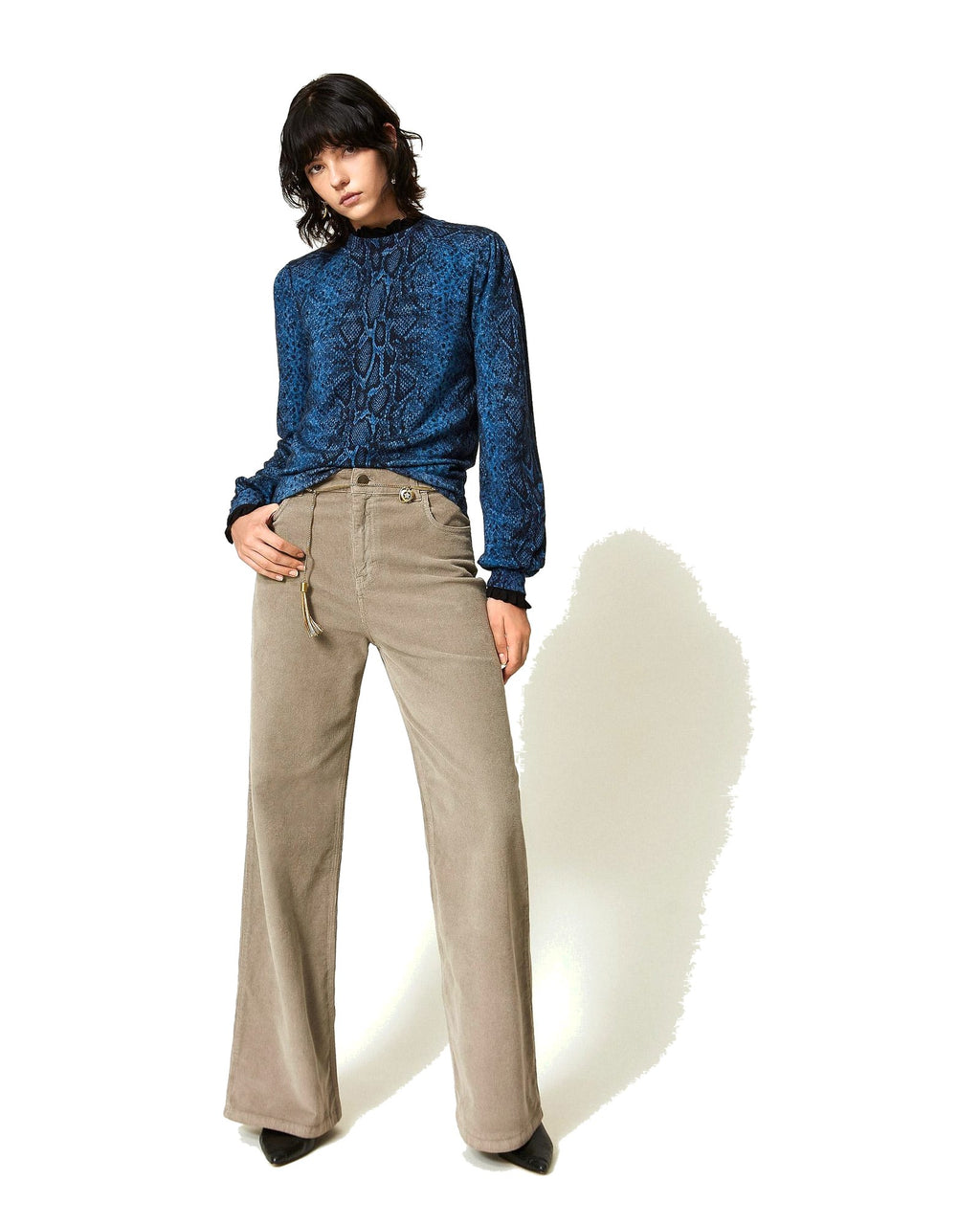 Twinset Milano pantaloni ampi in velluto a costine, colore mastice, vista principale