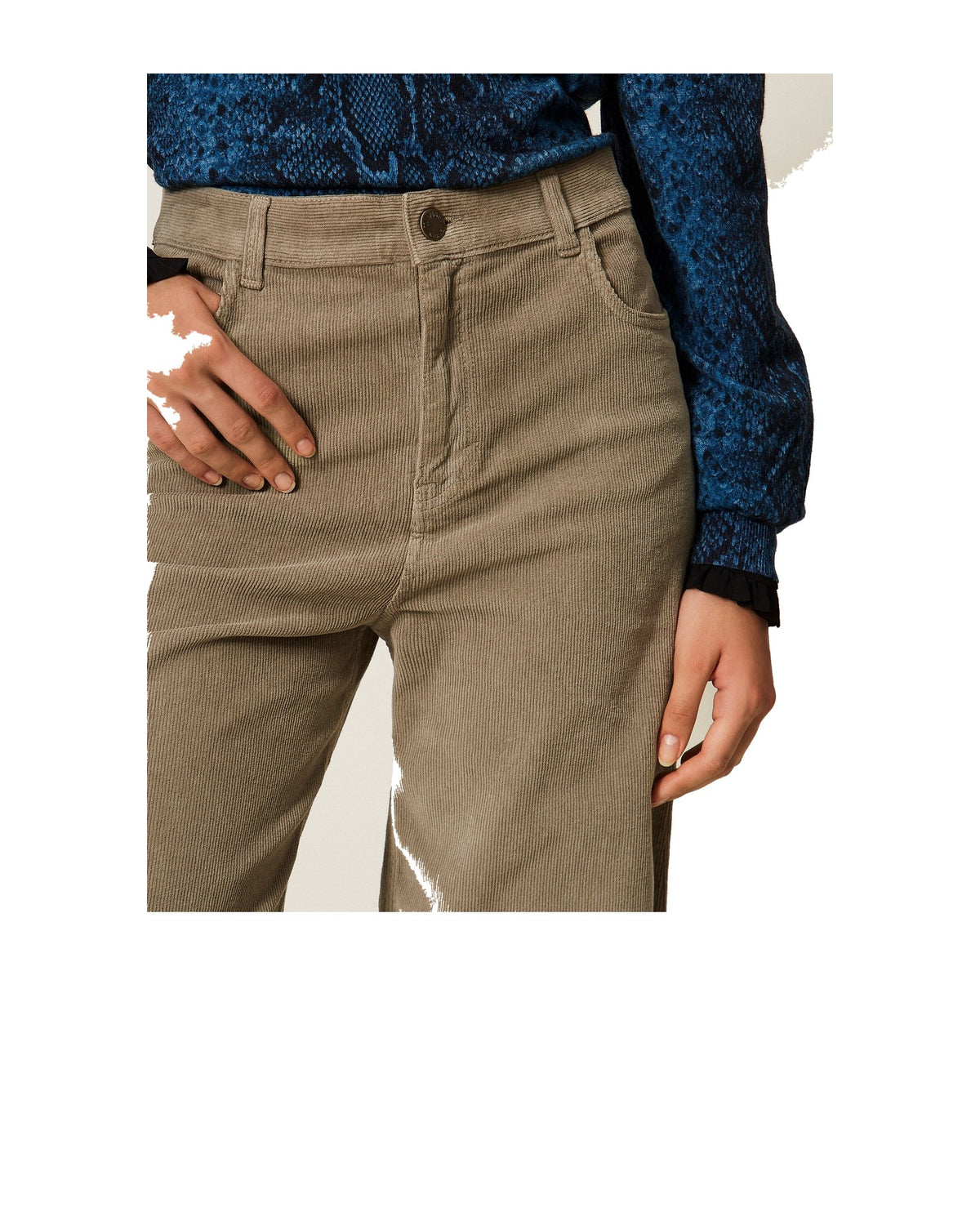 Twinset Milano pantaloni ampi in velluto a costine, colore mastice, immagine 4 di 6