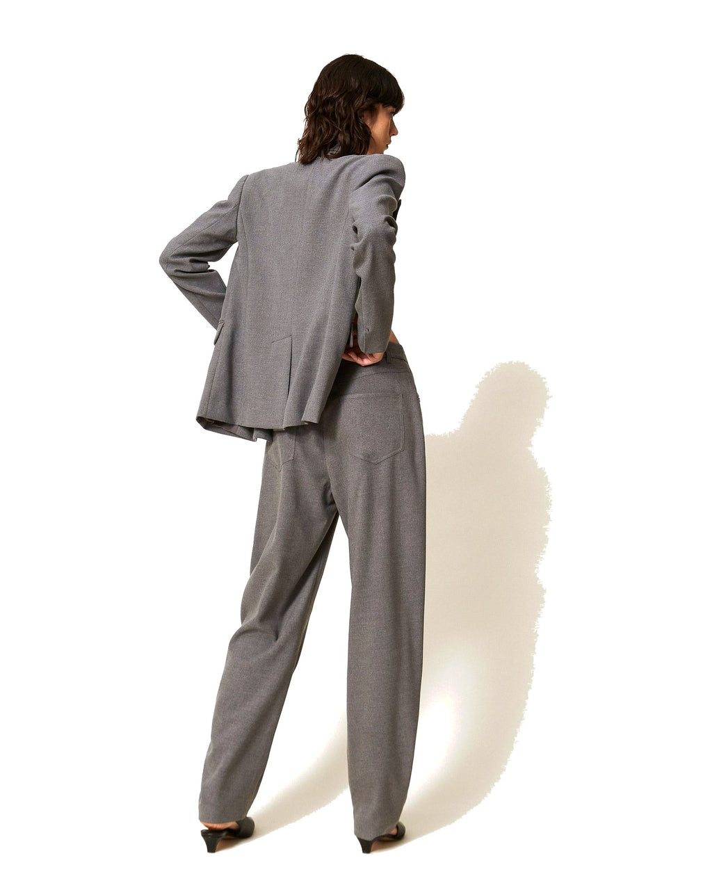 Twinset Milano pantaloni balloon in flanella, colore grigio melange, immagine 3 di 5