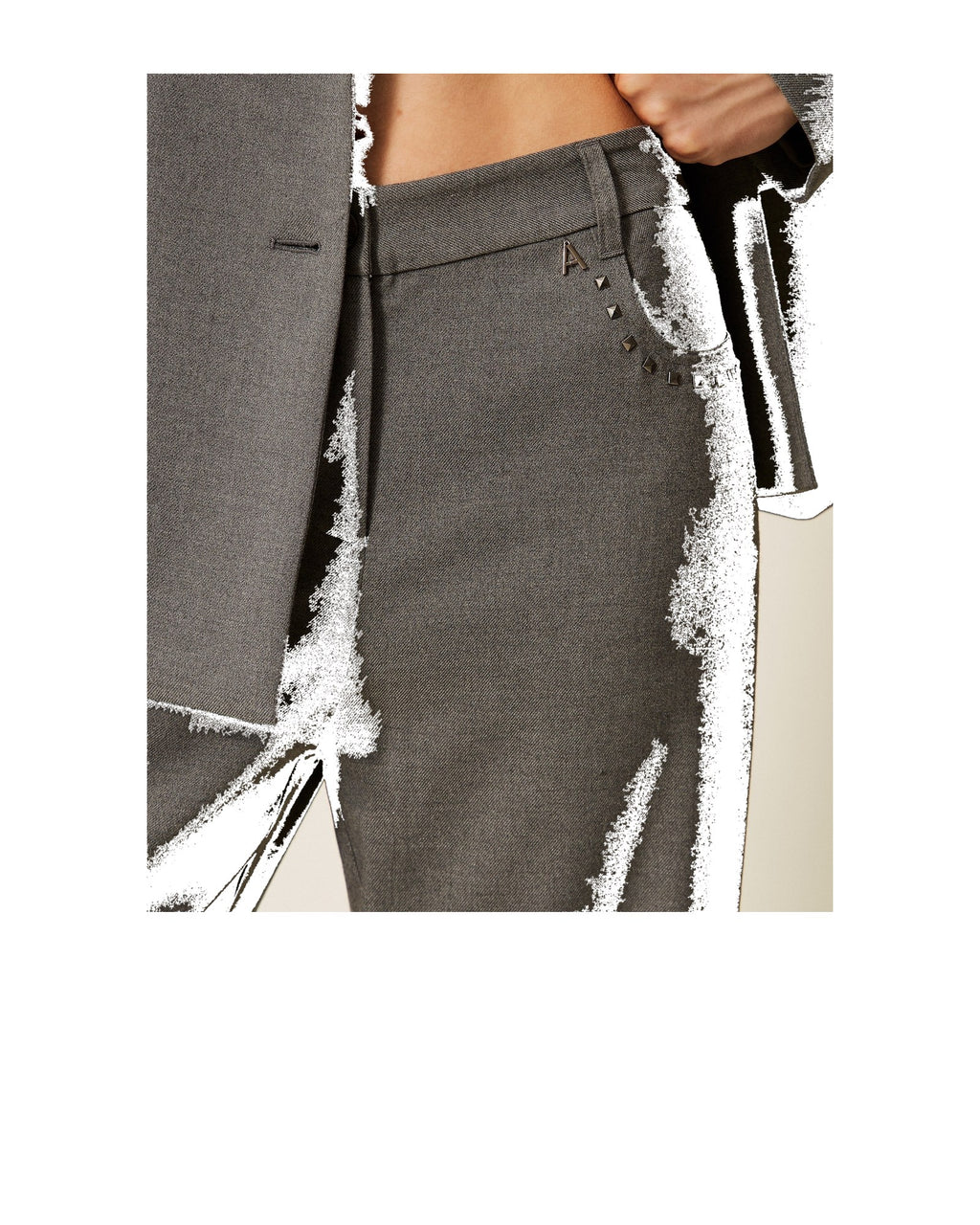 Twinset Milano pantaloni balloon in flanella, colore grigio melange, immagine 4 di 5