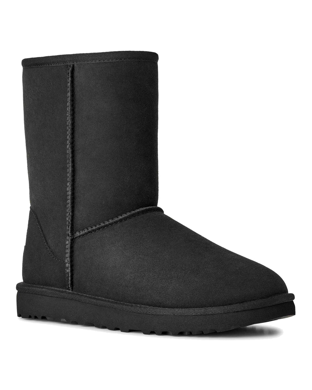 Stivale UGG Classic Short II in pelle scamosciata con gambale risvoltabile, colore Nero, immagine 2 di 7