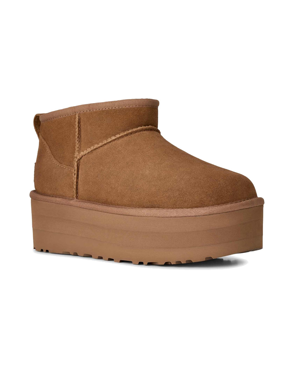 Stivaletto UGG Classic Ultra Mini Platform in pelle scamosciata con plateau, colore Chestnut, immagine 2 di 7