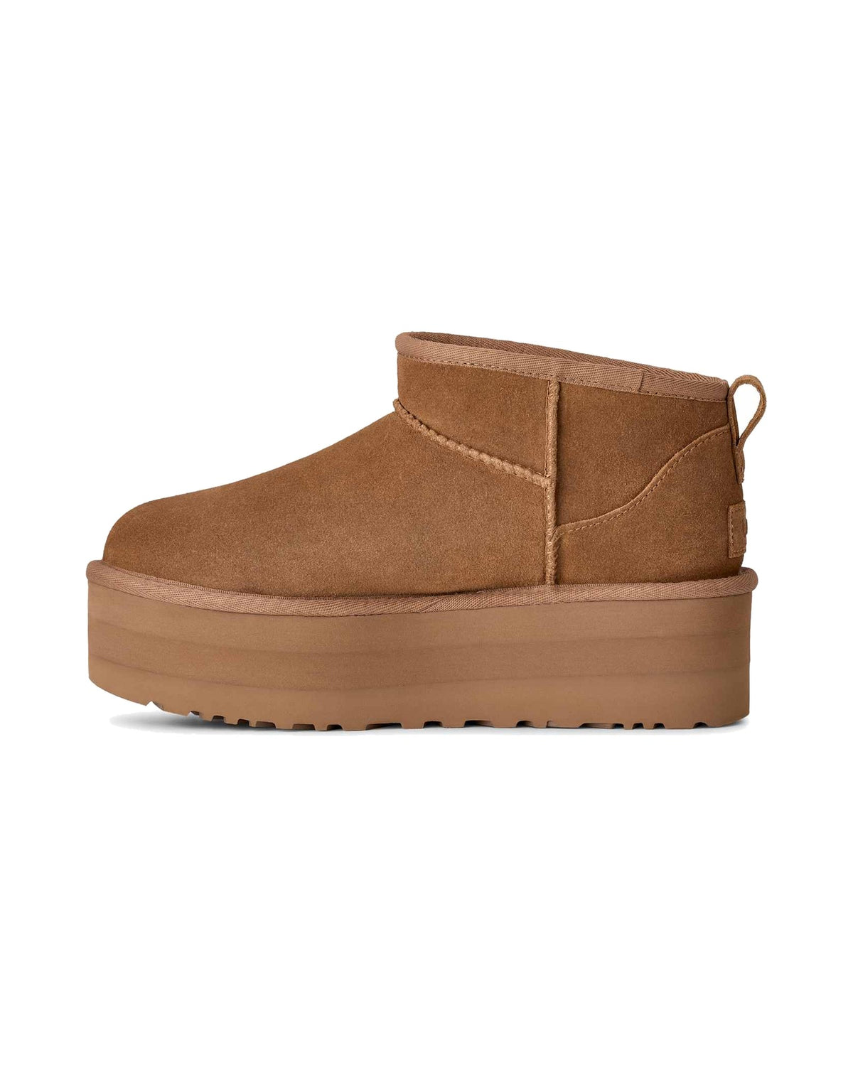 Stivaletto UGG Classic Ultra Mini Platform in pelle scamosciata con plateau, colore Chestnut, immagine 3 di 7