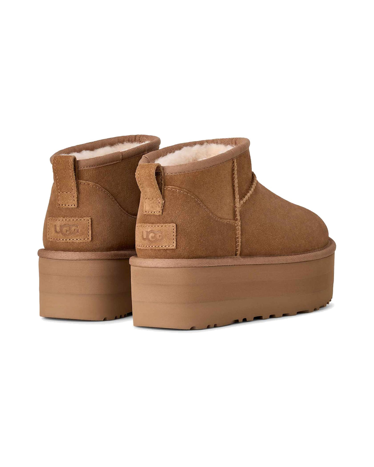 Stivaletto UGG Classic Ultra Mini Platform in pelle scamosciata con plateau, colore Chestnut, immagine 4 di 7
