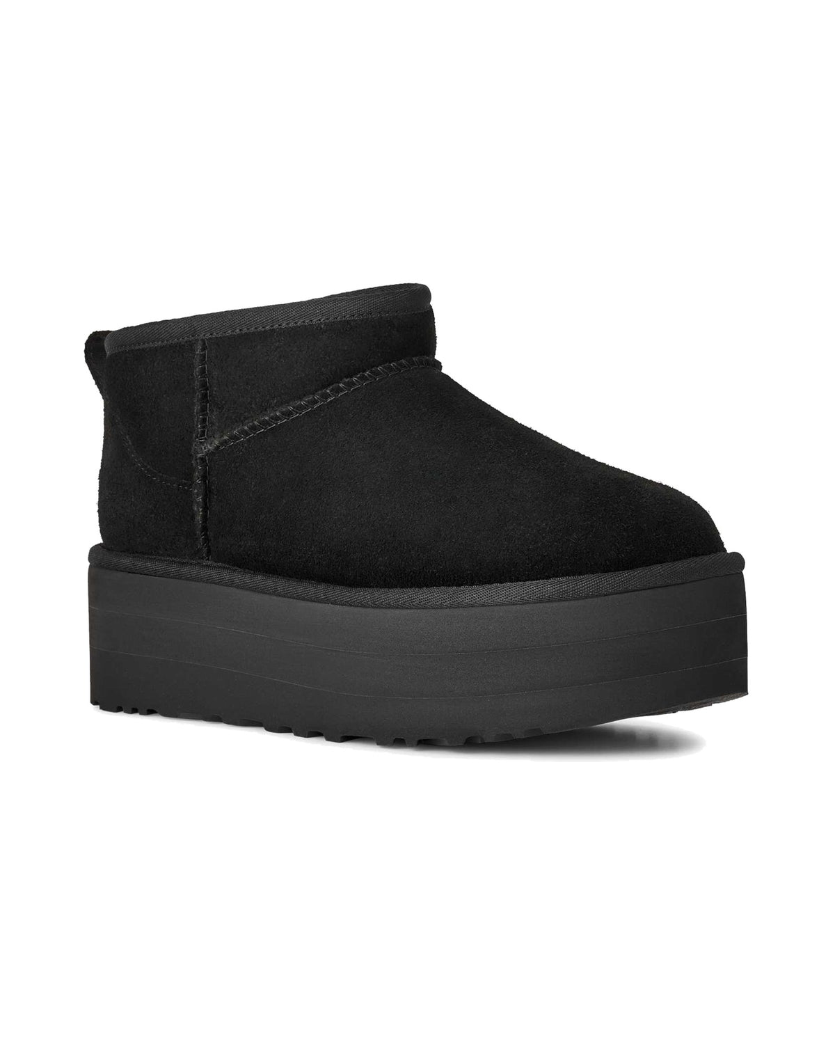 Stivaletto UGG Classic Ultra Mini Platform in pelle scamosciata con plateau, colore Nero, immagine 2 di 7