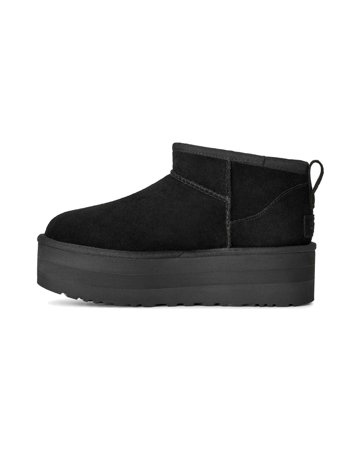 Stivaletto UGG Classic Ultra Mini Platform in pelle scamosciata con plateau, colore Nero, immagine 3 di 7