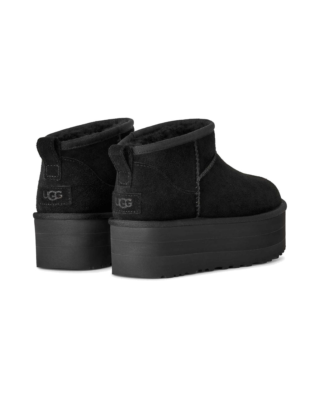 Stivaletto UGG Classic Ultra Mini Platform in pelle scamosciata con plateau, colore Nero, immagine 4 di 7