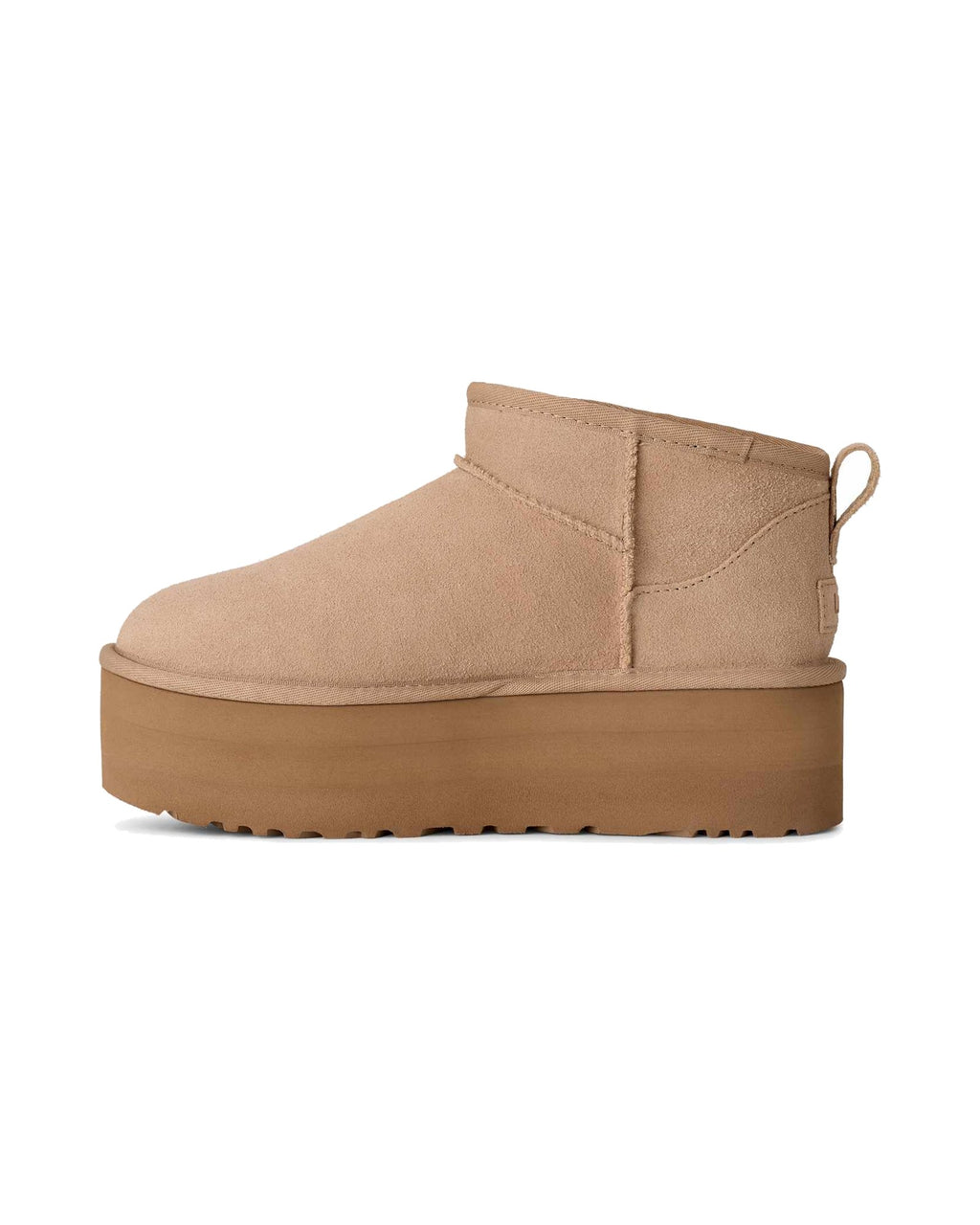 Stivaletto UGG Classic Ultra Mini Platform in pelle scamosciata con plateau, colore Sand, immagine 2 di 7