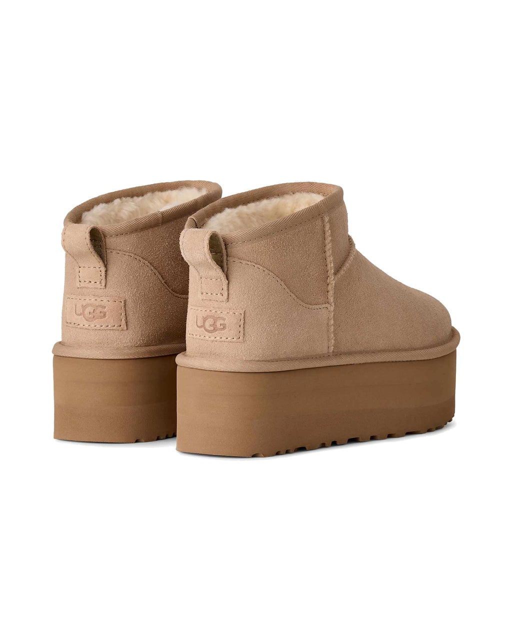Stivaletto UGG Classic Ultra Mini Platform in pelle scamosciata con plateau, colore Sand, immagine 3 di 7