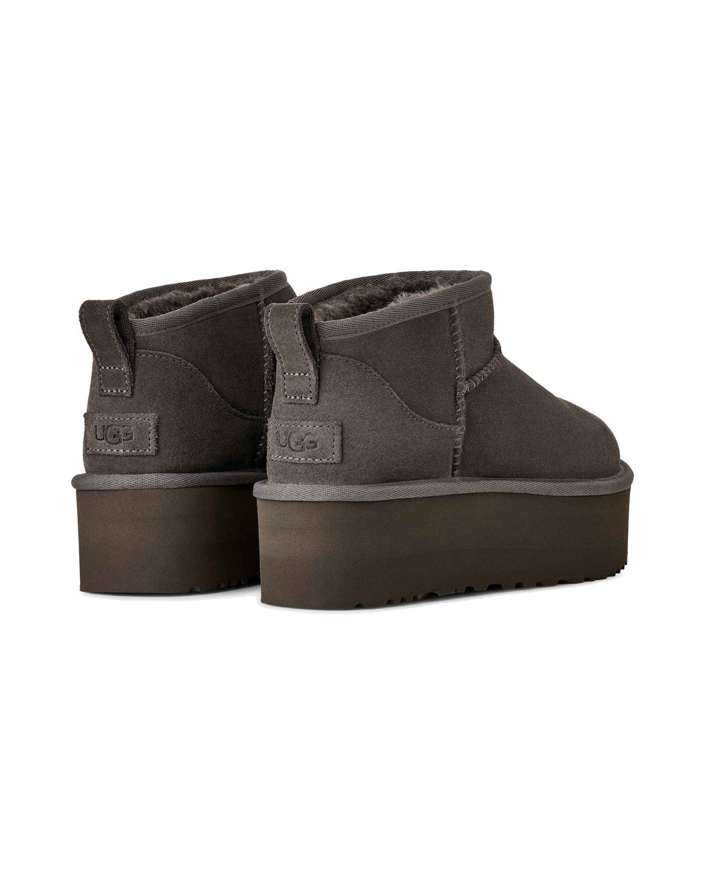 Stivaletto UGG Classic Ultra Mini Platform in pelle scamosciata con plateau, colore Charcoal, immagine 3 di 5
