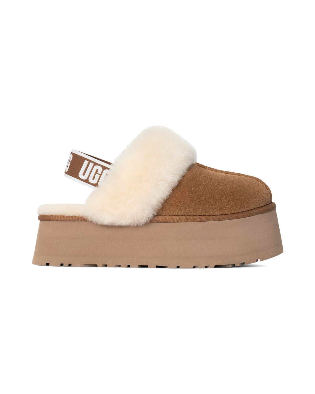 Ciabatta con plateau UGG Funkette in pelle scamosciata, colore Chestnut, vista principale