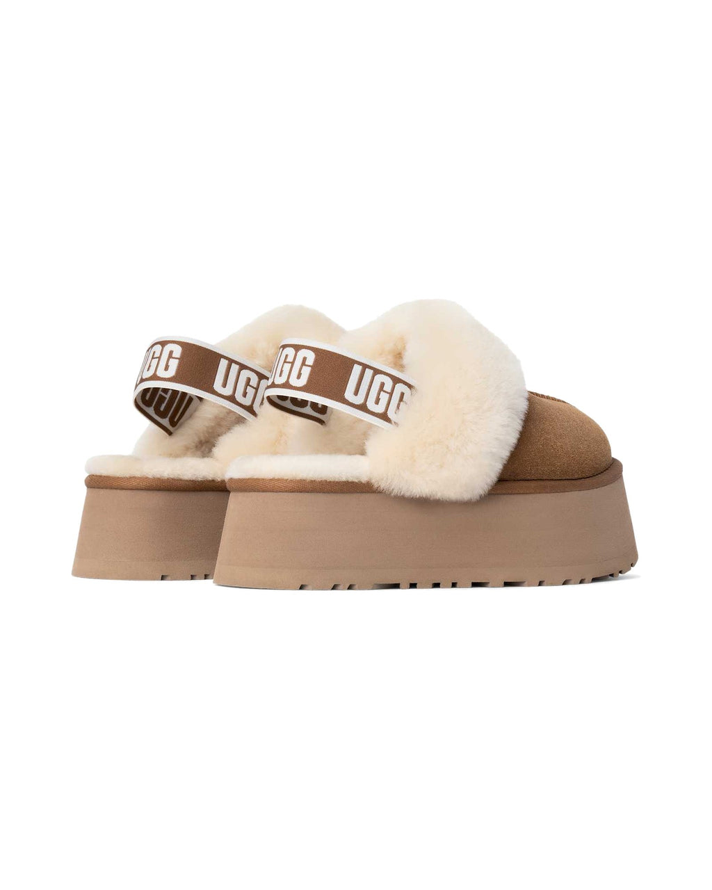 Ciabatta con plateau UGG Funkette in pelle scamosciata, colore Chestnut, immagine 2 di 5