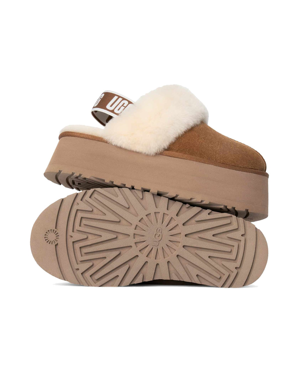 Ciabatta con plateau UGG Funkette in pelle scamosciata, colore Chestnut, immagine 3 di 5