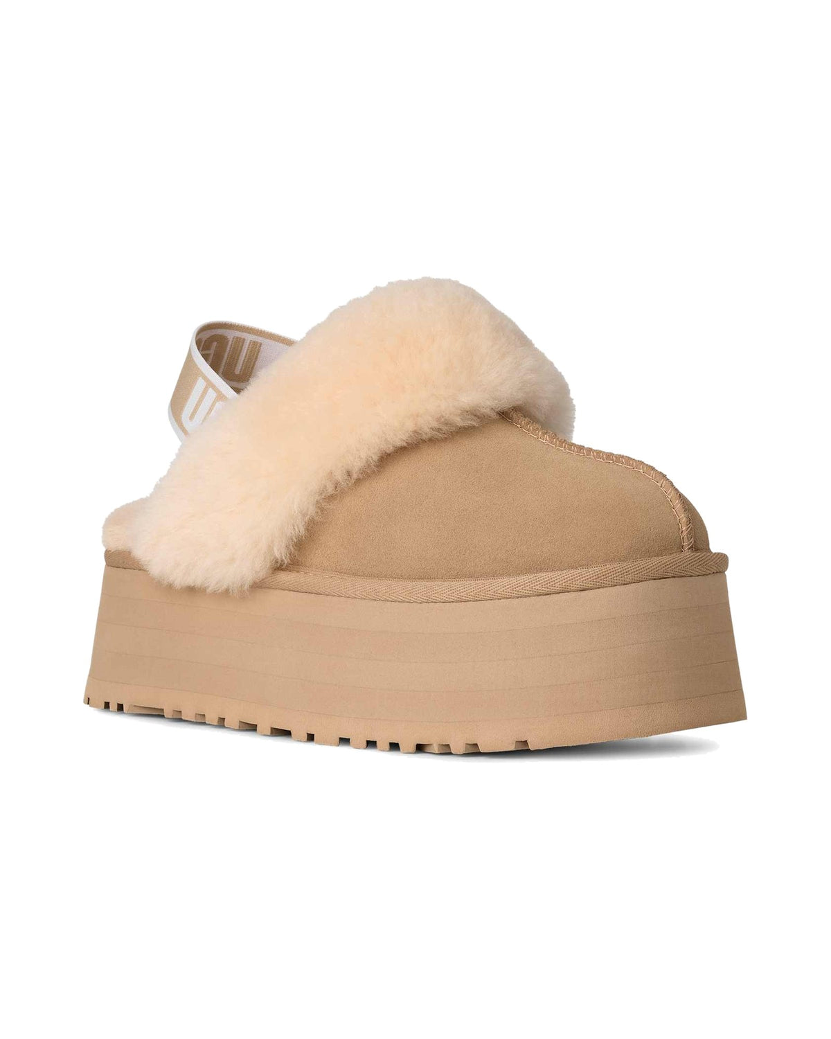 Ciabatta con plateau UGG Funkette in pelle scamosciata, colore Mustard Seed, vista principale